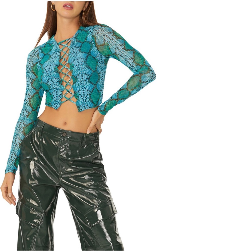 AFRM Aida Lace-Up Mesh Crop Top